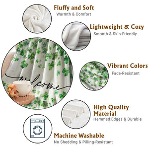 Lucky Shamrocks Welcome Throw Blanket Green Clovers St. Patrick's Day Minimalist TS02 Print Your Wear