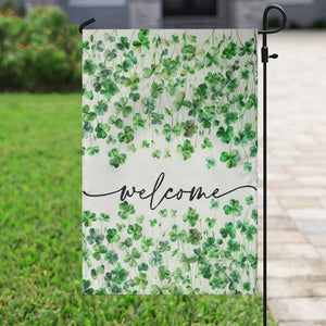 Lucky Shamrocks Welcome Garden Flag Green Clovers St. Patrick's Day Minimalist TS02 Print Your Wear
