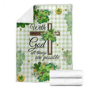 Religious St. Patricks Day Throw Blanket With God All Things Are Possible Christian Bible Verse & Shamrocks TS02 Green Plaid Print Your Wear