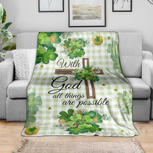 Religious St. Patricks Day Throw Blanket With God All Things Are Possible Christian Bible Verse & Shamrocks TS02 Print Your Wear