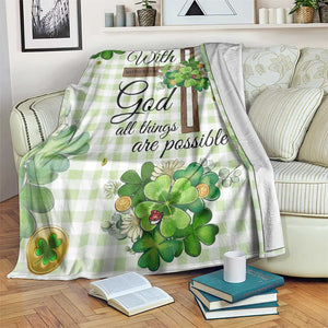 Religious St. Patricks Day Throw Blanket With God All Things Are Possible Christian Bible Verse & Shamrocks TS02 Print Your Wear
