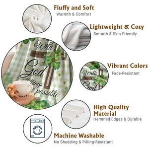 Religious St. Patricks Day Throw Blanket With God All Things Are Possible Christian Bible Verse & Shamrocks TS02 Print Your Wear