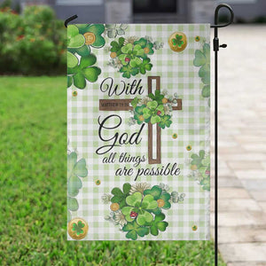 Religious St. Patricks Day Garden Flag With God All Things Are Possible Christian Bible Verse & Shamrocks TS02 Print Your Wear