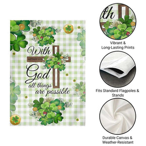 Religious St. Patricks Day Garden Flag With God All Things Are Possible Christian Bible Verse & Shamrocks TS02 Print Your Wear