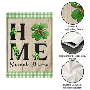 St Patricks Day Home Sweet Home Garden Flag Lucky Shamrock Buffalo Plaid Holiday Yard Decor TS02 Print Your Wear