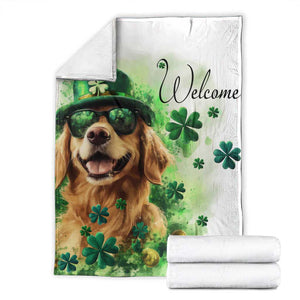 Lucky Golden Retriever Welcome Throw Blanket Happy St Patricks Day TS02 White Print Your Wear