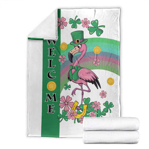 St Patricks Day Flamingo Welcome Throw Blanket Lucky Shamrock Leprechaun TS02 White Print Your Wear