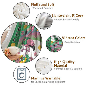 St Patricks Day Flamingo Welcome Throw Blanket Lucky Shamrock Leprechaun TS02 Print Your Wear