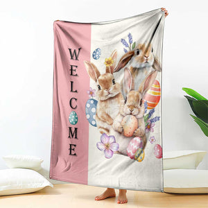 Easter Bunny Welcome Throw Blanket Cute Watercolor Rabbits with Eggs & Flowers, Spring Yard Decor TS02 Print Your Wear