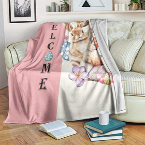 Easter Bunny Welcome Throw Blanket Cute Watercolor Rabbits with Eggs & Flowers, Spring Yard Decor TS02 Print Your Wear
