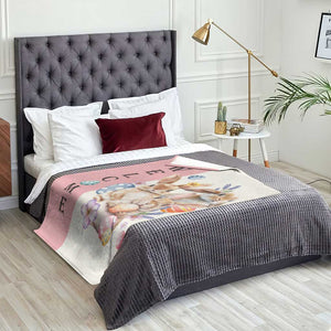 Easter Bunny Welcome Throw Blanket Cute Watercolor Rabbits with Eggs & Flowers, Spring Yard Decor TS02 Print Your Wear