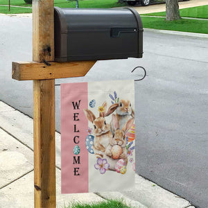 Easter Bunny Welcome Garden Flag Cute Watercolor Rabbits with Eggs & Flowers, Spring Yard Decor TS02 Print Your Wear