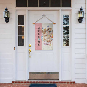Easter Bunny Welcome Garden Flag Cute Watercolor Rabbits with Eggs & Flowers, Spring Yard Decor TS02 Print Your Wear