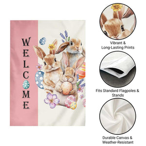 Easter Bunny Welcome Garden Flag Cute Watercolor Rabbits with Eggs & Flowers, Spring Yard Decor TS02 Print Your Wear