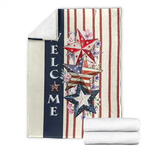American Patriotic Welcome Throw Blanket US Flag Red White & Blue Stars, Rustic 4th of July Outdoor Decor TS02 Sand Print Your Wear