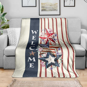 American Patriotic Welcome Throw Blanket US Flag Red White & Blue Stars, Rustic 4th of July Outdoor Decor TS02 Print Your Wear