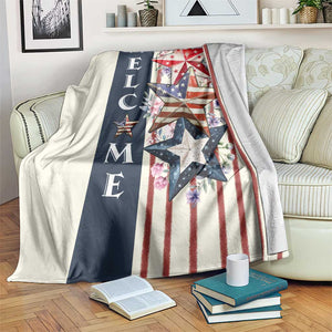 American Patriotic Welcome Throw Blanket US Flag Red White & Blue Stars, Rustic 4th of July Outdoor Decor TS02 Print Your Wear