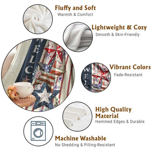 American Patriotic Welcome Throw Blanket US Flag Red White & Blue Stars, Rustic 4th of July Outdoor Decor TS02 Print Your Wear