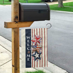 American Patriotic Welcome Garden Flag US Flag Red White & Blue Stars, Rustic 4th of July Outdoor Decor TS02 Print Your Wear