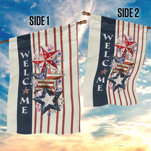 American Patriotic Welcome Garden Flag US Flag Red White & Blue Stars, Rustic 4th of July Outdoor Decor TS02 Print Your Wear