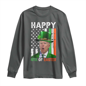 Funny Biden St Patricks Day Long Sleeve Shirt Happy 4th Of Easter American Irish Flag Shamrock TS02 Dark Heather Print Your Wear