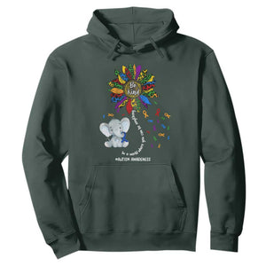 Autism Awareness Elephant Hoodie In A World Where You Can Be Anything Be Kind Colorful Sunflower Ribbon TS02 Dark Forest Green Printyourwear