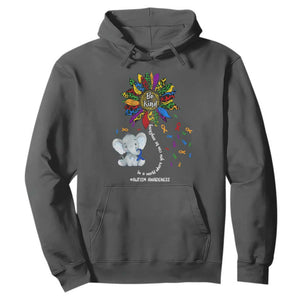Autism Awareness Elephant Hoodie In A World Where You Can Be Anything Be Kind Colorful Sunflower Ribbon TS02 Dark Heather Printyourwear