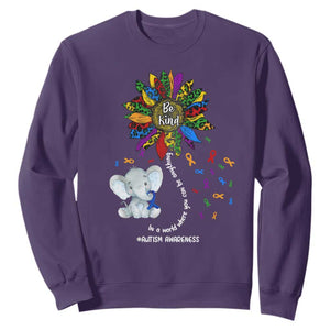 Autism Awareness Elephant Sweatshirt In A World Where You Can Be Anything Be Kind Colorful Sunflower Ribbon TS02 Purple Printyourwear