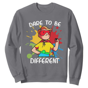Autism Acceptance Sweatshirt Dare To Be Different Love Support Autistic Boys TS02 Charcoal Printyourwear