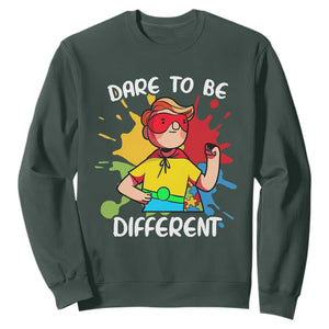 Autism Acceptance Sweatshirt Dare To Be Different Love Support Autistic Boys TS02 Dark Forest Green Printyourwear