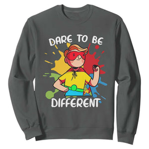 Autism Acceptance Sweatshirt Dare To Be Different Love Support Autistic Boys TS02 Dark Heather Printyourwear