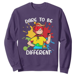 Autism Acceptance Sweatshirt Dare To Be Different Love Support Autistic Boys TS02 Purple Printyourwear