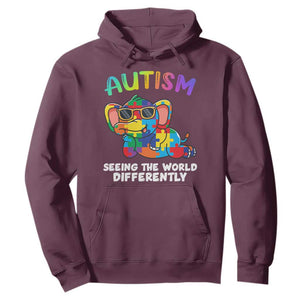 Autism Awareness Elephant Hoodie Seeing The World Differently Spectrum Puzzle Piece TS02 Maroon Printyourwear