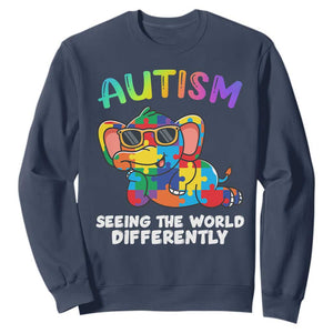 Autism Awareness Elephant Sweatshirt Seeing The World Differently Spectrum Puzzle Piece TS02 Navy Printyourwear