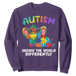 Autism Awareness Elephant Sweatshirt Seeing The World Differently Spectrum Puzzle Piece TS02 Purple Printyourwear