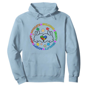 Autism Acceptance Hoodie Accept Adapt Advocate Inclusion Equity Equality TS02 Light Blue Printyourwear