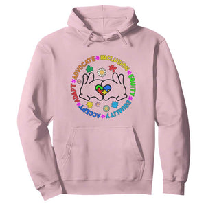 Autism Acceptance Hoodie Accept Adapt Advocate Inclusion Equity Equality TS02 Light Pink Printyourwear