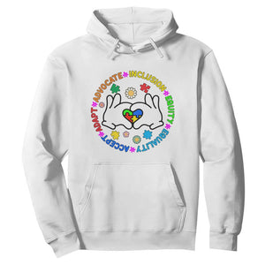 Autism Acceptance Hoodie Accept Adapt Advocate Inclusion Equity Equality TS02 White Printyourwear