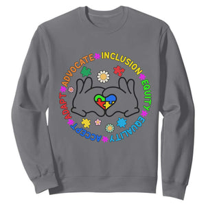 Autism Acceptance Sweatshirt Accept Adapt Advocate Inclusion Equity Equality TS02 Charcoal Printyourwear