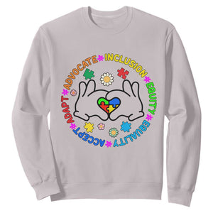 Autism Acceptance Sweatshirt Accept Adapt Advocate Inclusion Equity Equality TS02 Ice Gray Printyourwear