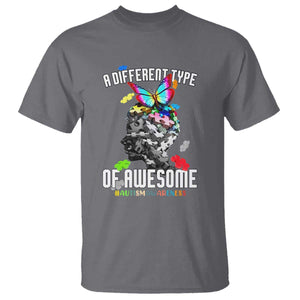 Autism Awareness T Shirt A Different Type Of Awesome Butterfly Puzzle Pieces TS02 Charcoal Printyourwear