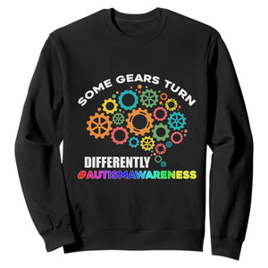 Autism Awareness Sweatshirt Some Gears Turn Differently Acceptance Neurodiversity Brain Gear TS02 Black Printyourwear