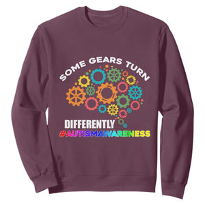Autism Awareness Sweatshirt Some Gears Turn Differently Acceptance Neurodiversity Brain Gear TS02 Maroon Printyourwear