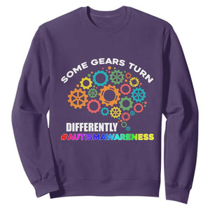 Autism Awareness Sweatshirt Some Gears Turn Differently Acceptance Neurodiversity Brain Gear TS02 Purple Printyourwear