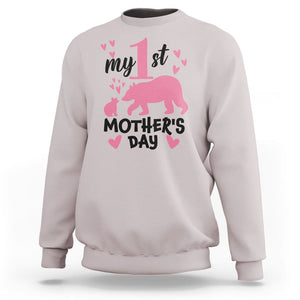 My First Mother's Day Sweatshirt New Mom Mama Bear Pink Baby Girl TS02 Ice Gray Printyourwear