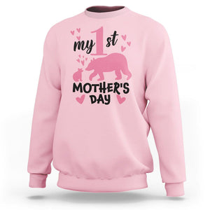 My First Mother's Day Sweatshirt New Mom Mama Bear Pink Baby Girl TS02 Light Pink Printyourwear