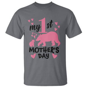 My First Mother's Day T Shirt New Mom Mama Bear Pink Baby Girl TS02 Charcoal Printyourwear