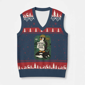 Funny Penguin Resist V-Neck Knit Sweater Vest No Tarriffs Activism Graphic TS02 Navy Red Print Your Wear