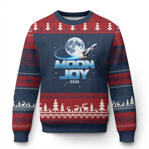 Celestial Moon Joy 2026 Ugly Christmas Sweater Rocket Launch '26 Lunar Mission Celebration TS02 Navy Red Print Your Wear