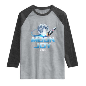 Celestial Moon Joy 2026 Raglan Shirt Rocket Launch '26 Lunar Mission Celebration TS02 Heather Gray Heather Charcoal Print Your Wear